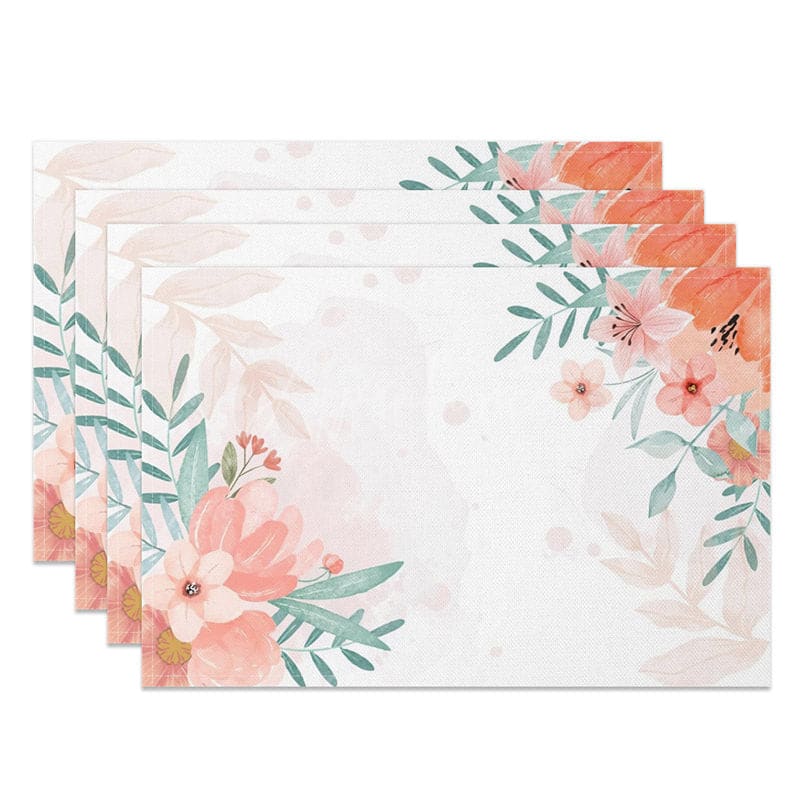 Aperturee - Aperturee Sweet Pink Floral Elegant Spring Set of 4 Placemats
