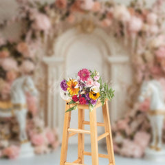 Aperturee - Aperturee Sweet Pink Floral Horses Elegant Wedding Backdrop