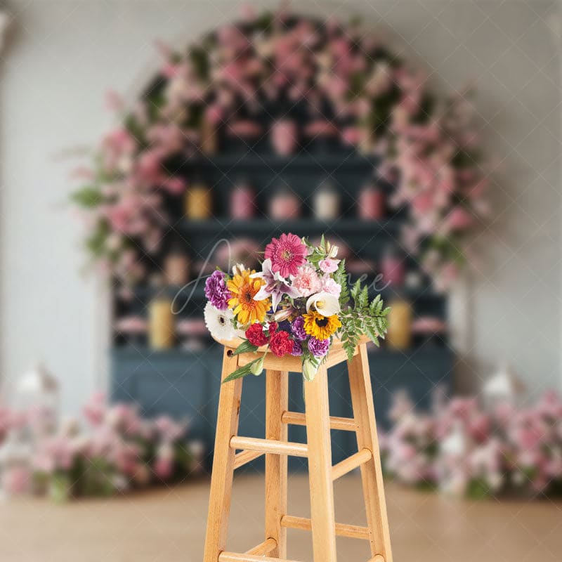 Aperturee - Aperturee Sweet Pink Floral Lovely Indoor Wedding Backdrop