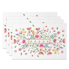 Aperturee - Aperturee Sweet Pink Floral Spring Fresh Set of 4 Placemats
