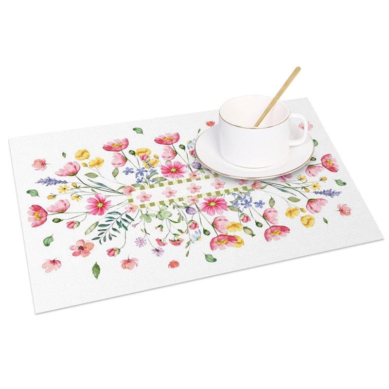 Aperturee - Aperturee Sweet Pink Floral Spring Fresh Set of 4 Placemats
