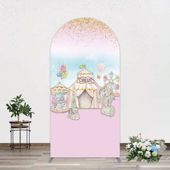 Aperturee - Aperturee Sweet Pink Glitter Circus Birthday Arch Backdrop