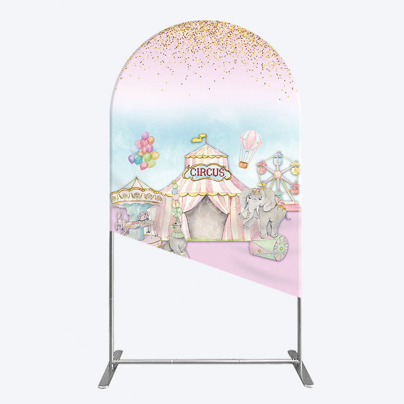 Aperturee - Aperturee Sweet Pink Glitter Circus Birthday Arch Backdrop