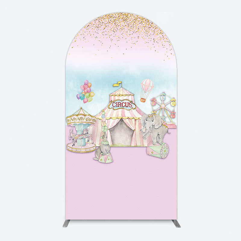 Aperturee - Aperturee Sweet Pink Glitter Circus Birthday Arch Backdrop