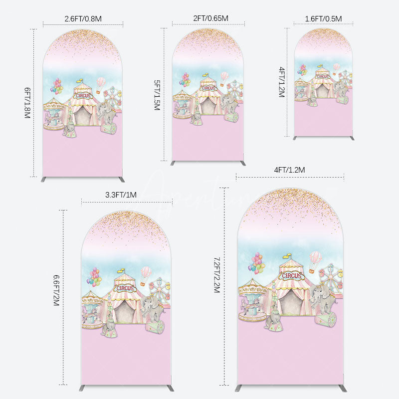 Aperturee - Aperturee Sweet Pink Glitter Circus Birthday Arch Backdrop