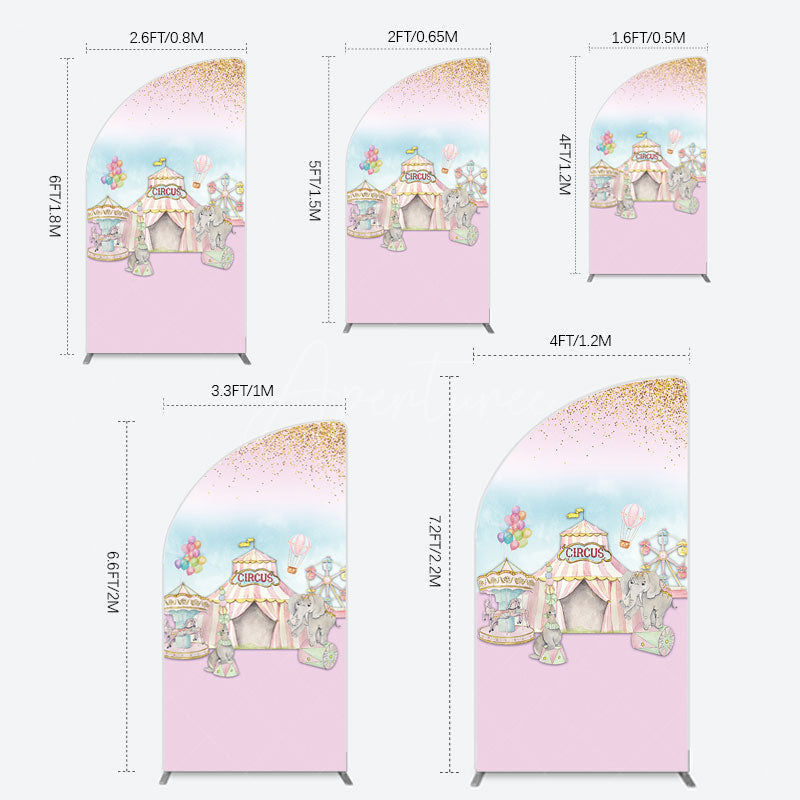 Aperturee - Aperturee Sweet Pink Glitter Circus Birthday Half Moon Arch Backdrop