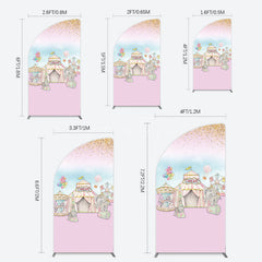 Aperturee - Aperturee Sweet Pink Glitter Circus Birthday Half Moon Arch Backdrop