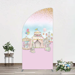Aperturee - Aperturee Sweet Pink Glitter Circus Birthday Half Moon Arch Backdrop
