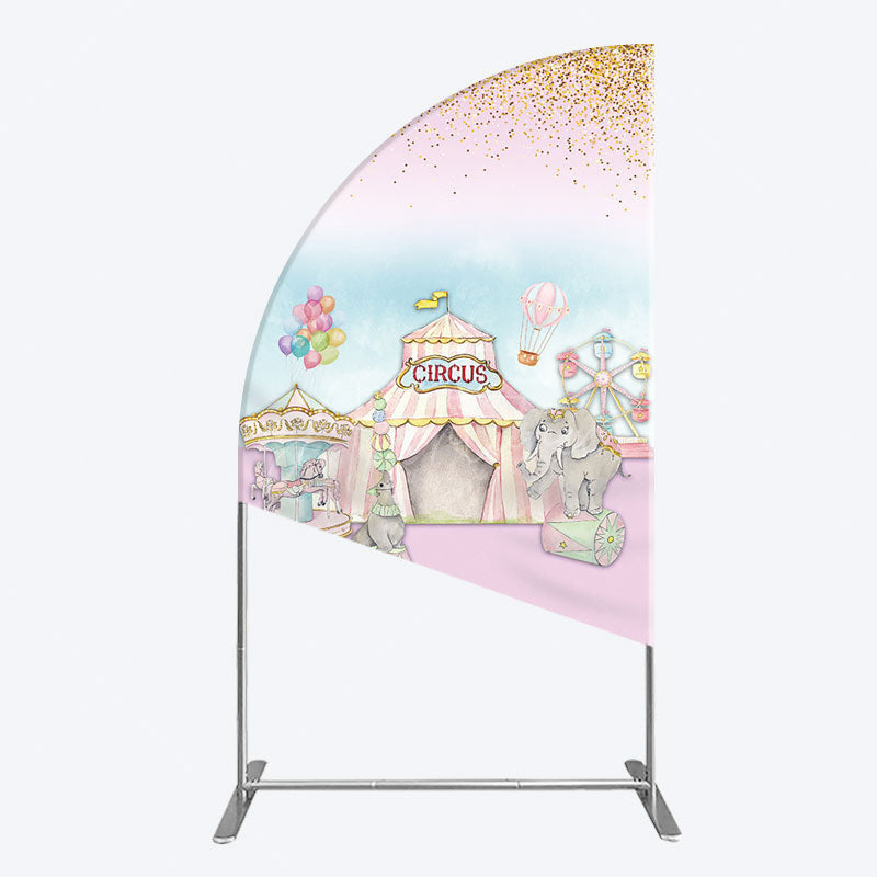 Aperturee - Aperturee Sweet Pink Glitter Circus Birthday Half Moon Arch Backdrop