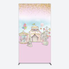 Aperturee - Aperturee Sweet Pink Glitter Circus Birthday Rectangle Backdrop