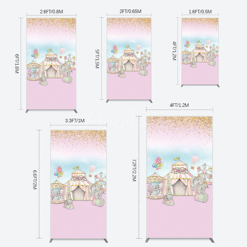 Aperturee - Aperturee Sweet Pink Glitter Circus Birthday Rectangle Backdrop