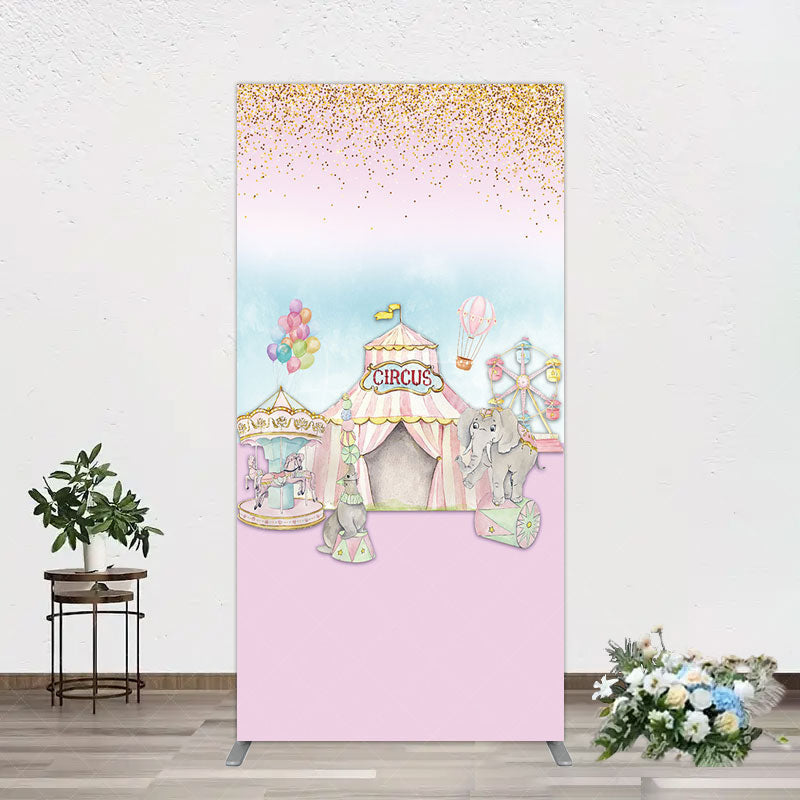 Aperturee - Aperturee Sweet Pink Glitter Circus Birthday Rectangle Backdrop