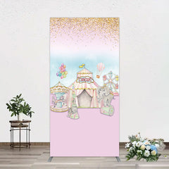 Aperturee - Aperturee Sweet Pink Glitter Circus Birthday Rectangle Backdrop