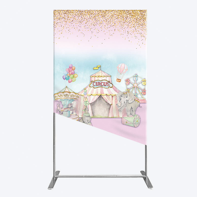 Aperturee - Aperturee Sweet Pink Glitter Circus Birthday Rectangle Backdrop
