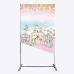 Aperturee - Aperturee Sweet Pink Glitter Circus Birthday Rectangle Backdrop