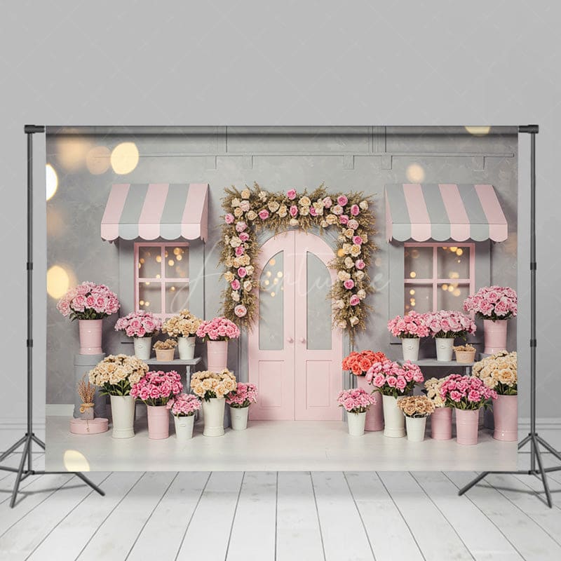 Aperturee - Aperturee Sweet Pink Grey Floral And Bokeh Wedding Backdrop