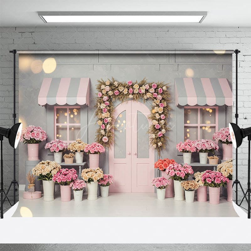 Aperturee - Aperturee Sweet Pink Grey Floral And Bokeh Wedding Backdrop