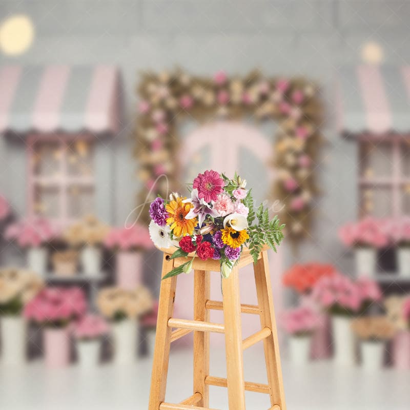 Aperturee - Aperturee Sweet Pink Grey Floral And Bokeh Wedding Backdrop
