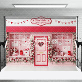 Aperturee - Aperturee Sweet Pink Love Notes Post Office Valentine’s Day Romantic Photography Backdrop Red Roses and Heart Banner Decor
