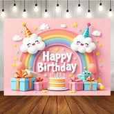 Aperturee - Aperturee Sweet Pink Lovely Rainbow Clouds Birthday Backdrop