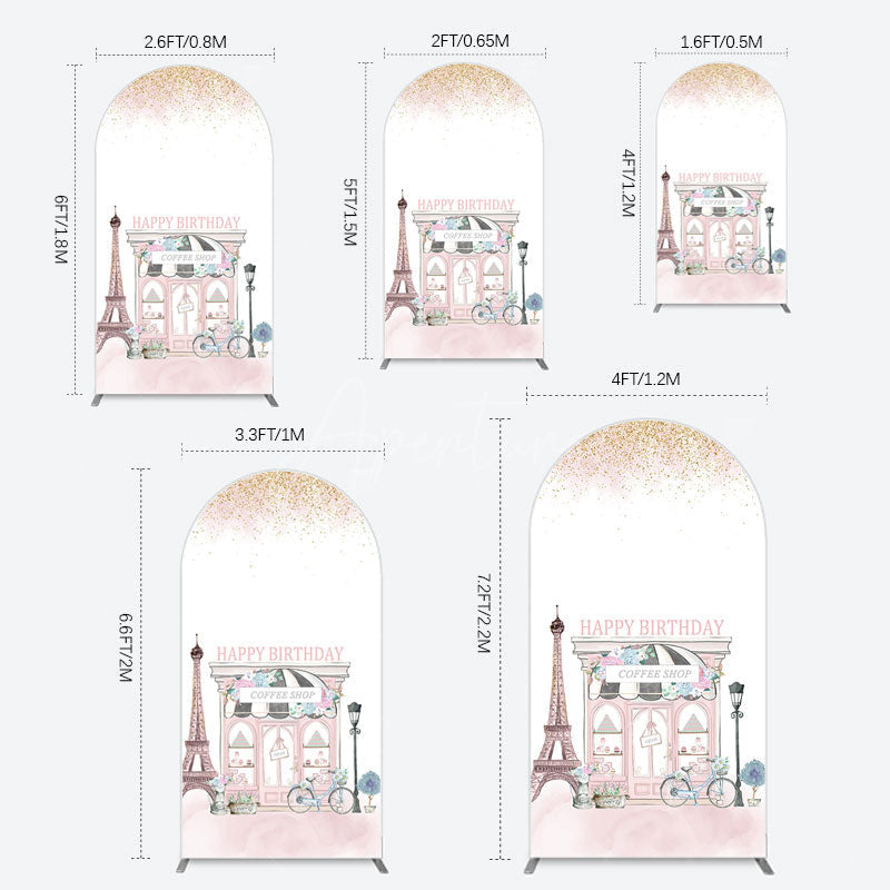 Aperturee - Aperturee Sweet Pink Paris French Cafe Birthday Arch Backdrop