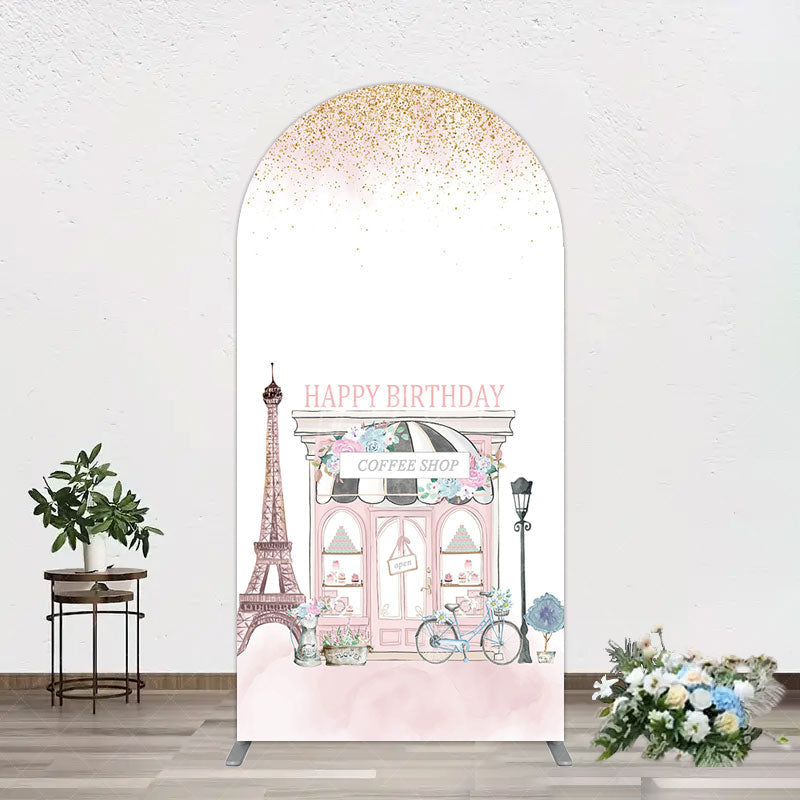 Aperturee - Aperturee Sweet Pink Paris French Cafe Birthday Arch Backdrop