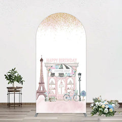 Aperturee - Aperturee Sweet Pink Paris French Cafe Birthday Arch Backdrop