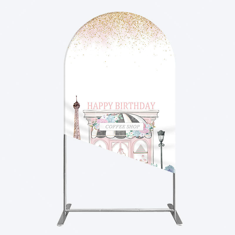 Aperturee - Aperturee Sweet Pink Paris French Cafe Birthday Arch Backdrop