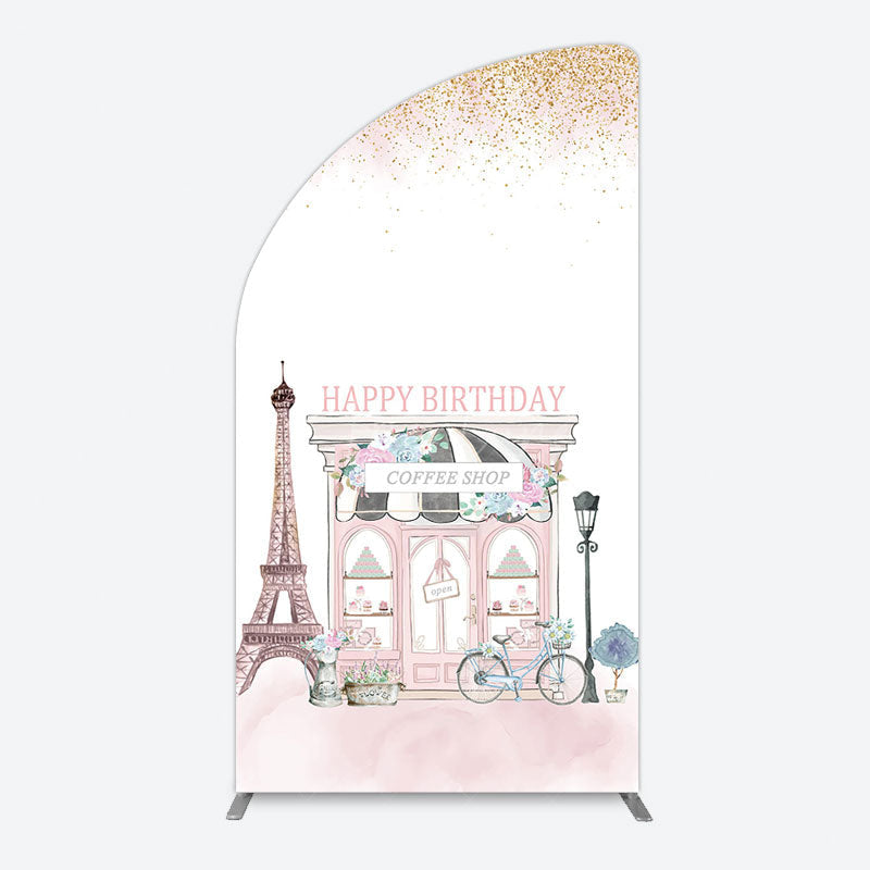 Aperturee - Aperturee Sweet Pink Paris French Cafe Birthday Half Moon Arch Backdrop