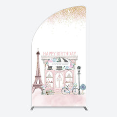 Aperturee - Aperturee Sweet Pink Paris French Cafe Birthday Half Moon Arch Backdrop