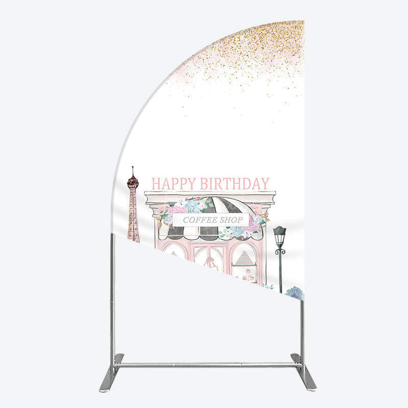 Aperturee - Aperturee Sweet Pink Paris French Cafe Birthday Half Moon Arch Backdrop