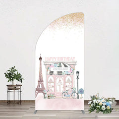 Aperturee - Aperturee Sweet Pink Paris French Cafe Birthday Half Moon Arch Backdrop