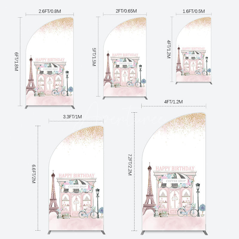 Aperturee - Aperturee Sweet Pink Paris French Cafe Birthday Half Moon Arch Backdrop
