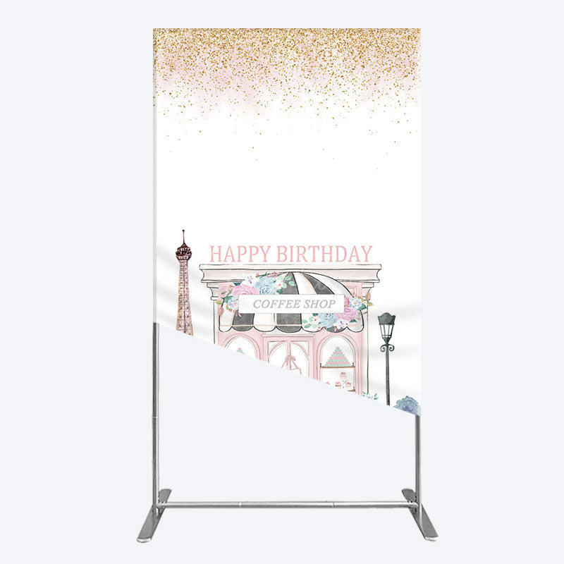 Aperturee - Aperturee Sweet Pink Paris French Cafe Birthday Rectangle Backdrop
