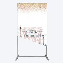 Aperturee - Aperturee Sweet Pink Paris French Cafe Birthday Rectangle Backdrop