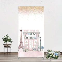 Aperturee - Aperturee Sweet Pink Paris French Cafe Birthday Rectangle Backdrop