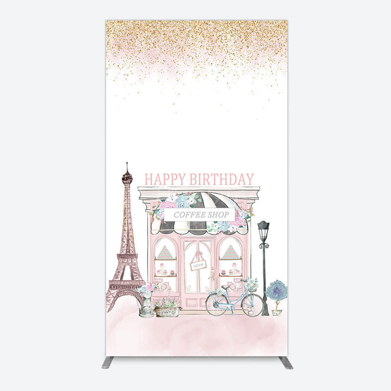 Aperturee - Aperturee Sweet Pink Paris French Cafe Birthday Rectangle Backdrop
