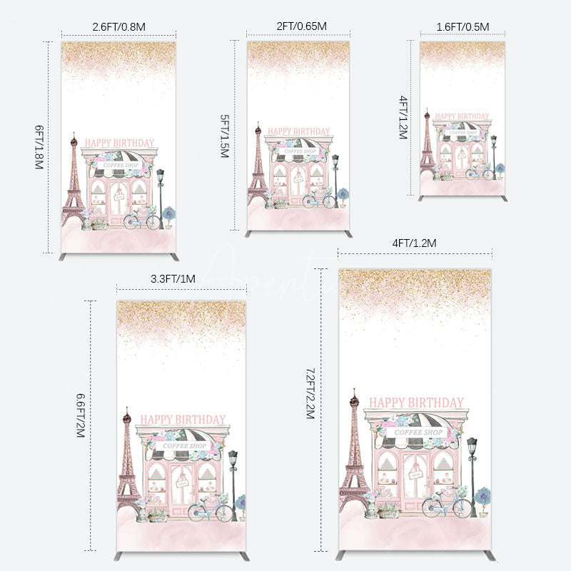 Aperturee - Aperturee Sweet Pink Paris French Cafe Birthday Rectangle Backdrop