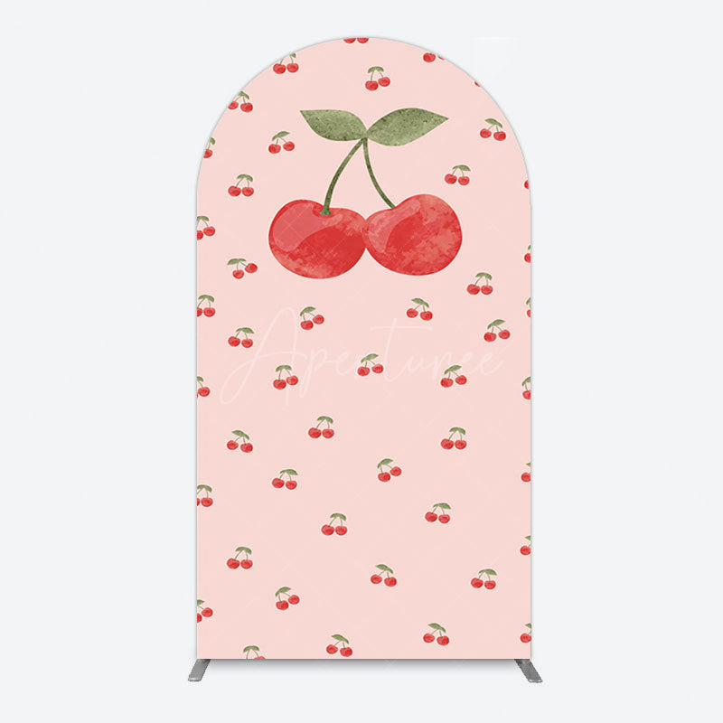 Aperturee - Aperturee Sweet Pink Red Cherry Happy Birthday Arch Backdrop