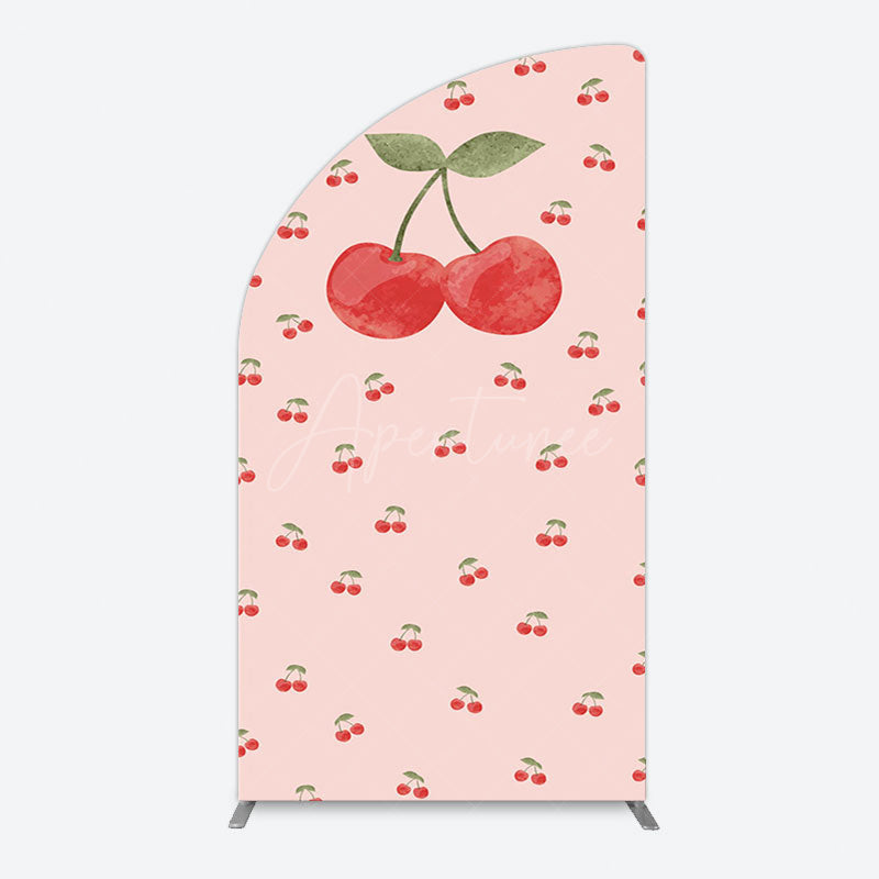 Aperturee - Aperturee Sweet Pink Red Cherry Happy Birthday Half Moon Arch Backdrop