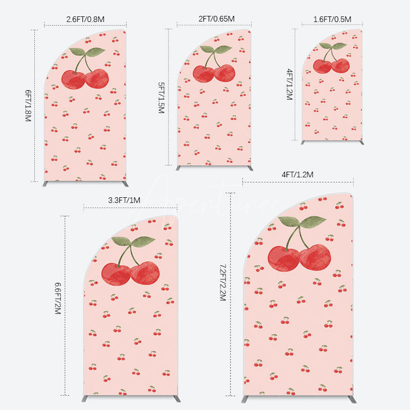 Aperturee - Aperturee Sweet Pink Red Cherry Happy Birthday Half Moon Arch Backdrop