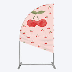 Aperturee - Aperturee Sweet Pink Red Cherry Happy Birthday Half Moon Arch Backdrop