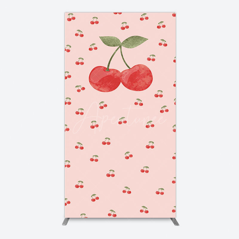 Aperturee - Aperturee Sweet Pink Red Cherry Happy Birthday Rectangle Backdrop