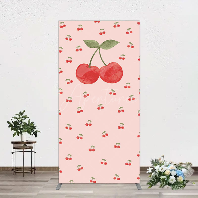 Aperturee - Aperturee Sweet Pink Red Cherry Happy Birthday Rectangle Backdrop