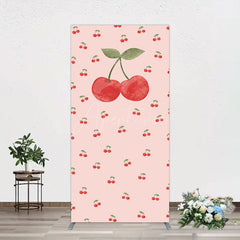 Aperturee - Aperturee Sweet Pink Red Cherry Happy Birthday Rectangle Backdrop