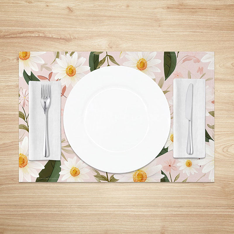 Aperturee - Aperturee Sweet Pink Spring Floral Placemats Set of 4 for Girls Baby Shower and Cheerful Kitchen Dining Decor