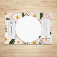 Aperturee - Aperturee Sweet Pink Spring Floral Placemats Set of 4 for Girls Baby Shower and Cheerful Kitchen Dining Decor