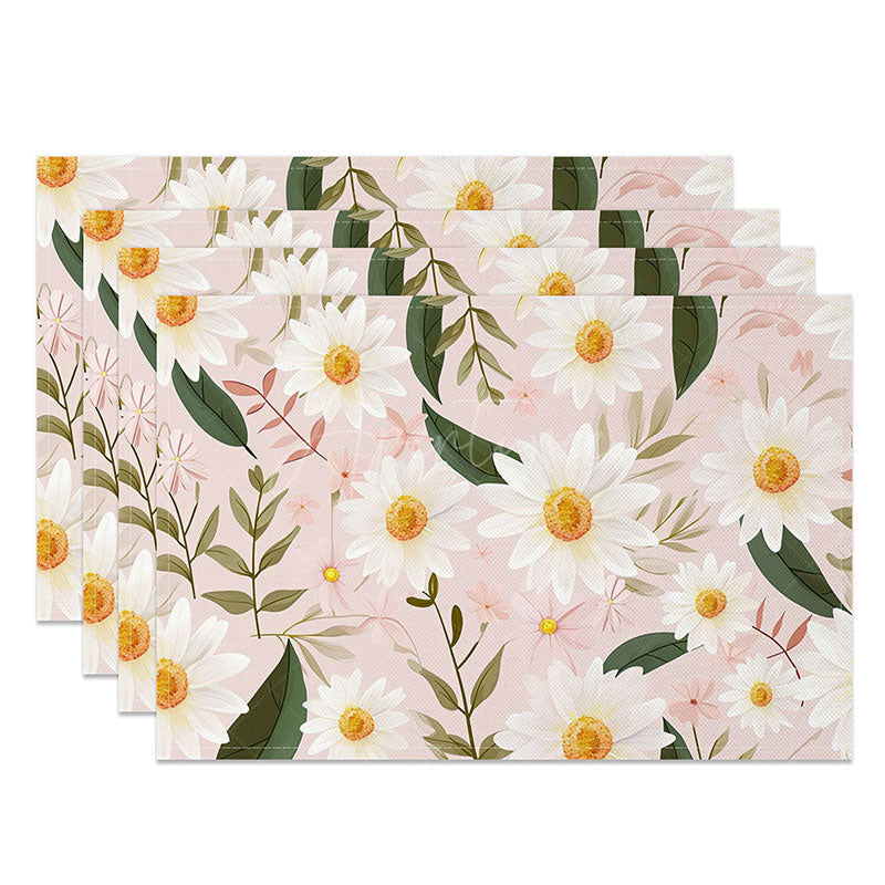Aperturee - Aperturee Sweet Pink Spring Floral Placemats Set of 4 for Girls Baby Shower and Cheerful Kitchen Dining Decor