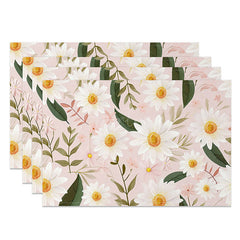 Aperturee - Aperturee Sweet Pink Spring Floral Placemats Set of 4 for Girls Baby Shower and Cheerful Kitchen Dining Decor