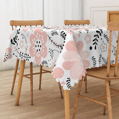 Aperturee - Aperturee Sweet Pink Spring Tablecloth with Fresh Floral Drawings for Girls Birthday Baby Shower or Garden Party